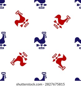 Blue and red Rooster weather vane icon isolated seamless pattern on white background. Weathercock sign. Windvane rooster.  Vector