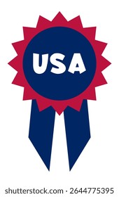 Roseta azul e vermelha com EUA escrevendo comemorando os Estados Unidos da América, adequado para 4 de julho, memorial, presidentes, veteranos, columbus, dia da bandeira ou qualquer feriado nacional