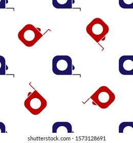 Blue and red Roulette construction icon isolated seamless pattern on white background. Tape measure symbol.  Vector Illustration