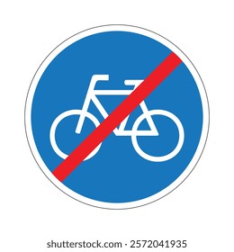 Blue and red round traffic sign indicating the end of a designated cycle path or bicycle lane.