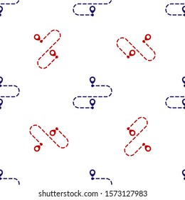 Blue and red Route location icon isolated seamless pattern on white background. Map pointer sign. Concept of path or road. GPS navigator.  Vector Illustration