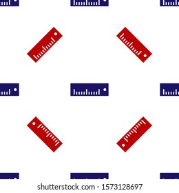 Blue and red Ruler icon isolated seamless pattern on white background. Straightedge symbol.  Vector Illustration