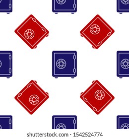 Blue and red Safe icon isolated seamless pattern on white background. The door safe a bank vault with a combination lock. Reliable Data Protection.  Vector Illustration