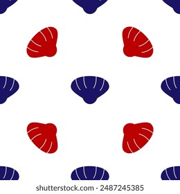 Blue and red Scallop sea shell icon isolated seamless pattern on white background. Seashell sign.  Vector
