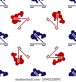 Blue and red Scented spa stick on a wooden stand icon isolated seamless pattern on white background. Incense stick. Cosmetic procedure aromatherapy.  Vector