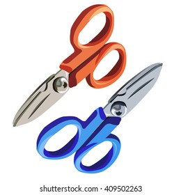 Blue and red scissors. Vector illustration.