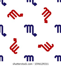 Blue and red Scorpio zodiac sign icon isolated seamless pattern on white background. Astrological horoscope collection.  Vector Illustration