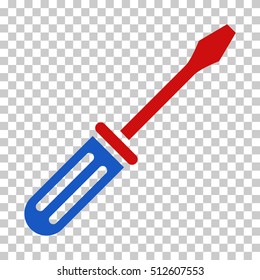 Blue And Red Screwdriver interface pictogram. Vector pictogram style is a flat bicolor symbol on chess transparent background.