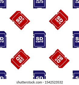 Blue and red SD card icon isolated seamless pattern on white background. Memory card. Adapter icon.  Vector Illustration