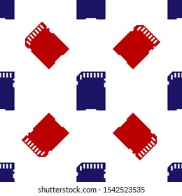 Blue and red SD card icon isolated seamless pattern on white background. Memory card. Adapter icon.  Vector Illustration