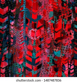Blue and red seamless texture from dots and track. Abstract vector background for web page, banners backdrop, fabric, home decor, wrapping