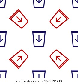 Blue and red Send to the trash line icon isolated seamless pattern on white background.  Vector Illustration