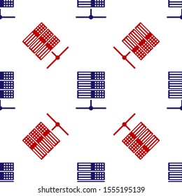 Blue and red Server, Data, Web Hosting icon isolated seamless pattern on white background.  Vector Illustration