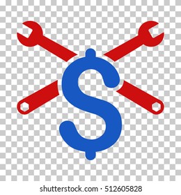 Blue And Red Service Price interface toolbar pictogram. Vector pictogram style is a flat bicolor symbol on chess transparent background.