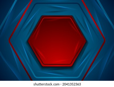 Blue and red shiny glossy hexagons abstract geometry background. Technology vector design