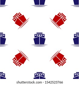 Blue and red Ship icon isolated seamless pattern on white background.  Vector Illustration