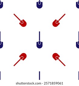 Blue and red Shovel icon isolated seamless pattern on white background. Gardening tool. Tool for horticulture, agriculture, farming.  Vector