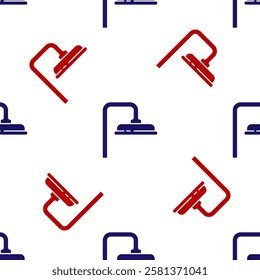 Blue and red Shower head with water drops flowing icon isolated seamless pattern on white background.  Vector Illustration