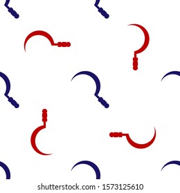 Blue and red Sickle icon isolated seamless pattern on white background. Reaping hook sign.  Vector Illustration