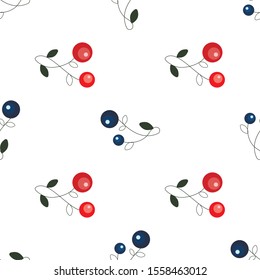 Blue and red simple berries. Seamless vector pattern.