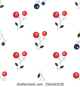 Blue and red simple berries. Seamless vector pattern.