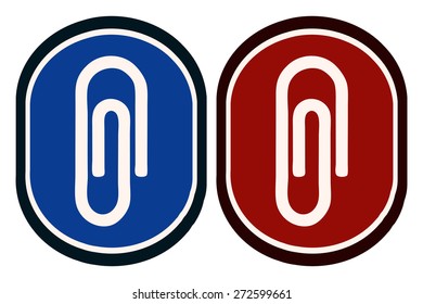 Blue and Red Simple Paper Clip Signs, Vector Illustration. 