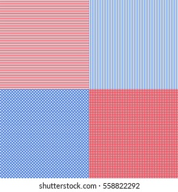 Blue and red simple stripes abstract seamless vector pattern, geometric primitive background