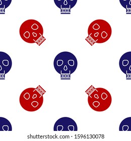 Blue and red Skull icon isolated seamless pattern on white background. Happy Halloween party.  Vector Illustration