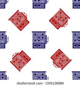 Blue and red Slot machine icon isolated seamless pattern on white background.  Vector Illustration