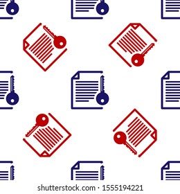 Blue and red Smart contract icon isolated seamless pattern on white background. Blockchain technology, cryptocurrency mining, bitcoin, altcoins, digital money market.  Vector Illustration