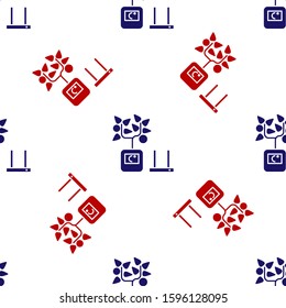 Blue and red Smart farming technology - farm automation system in app icon isolated seamless pattern on white background.  Vector Illustration