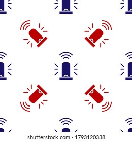 Blue and red Smart flasher siren system icon isolated seamless pattern on white background. Emergency flashing siren. Internet of things concept with wireless connection. Vector