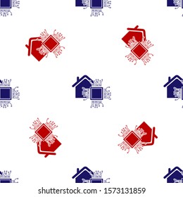 Blue and red Smart home icon isolated seamless pattern on white background. Remote control.  Vector Illustration