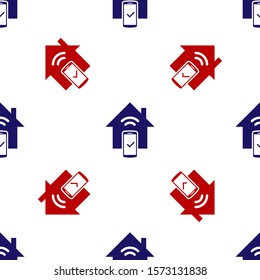 Blue and red Smart home - remote control system icon isolated seamless pattern on white background.  Vector Illustration