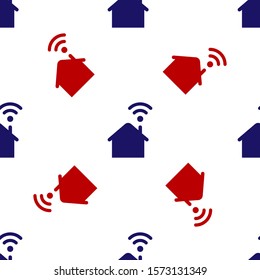 Blue and red Smart home with wi-fi icon isolated seamless pattern on white background. Remote control.  Vector Illustration