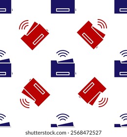 Blue and red Smart printer system icon isolated seamless pattern on white background. Internet of things concept with wireless connection.  Vector