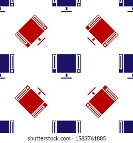 Blue and red Smart Tv icon isolated seamless pattern on white background. Television sign.  Vector Illustration