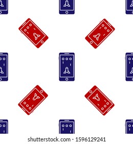 Blue and red Smartphone and playing in game icon isolated seamless pattern on white background. Mobile gaming concept.  Vector Illustration