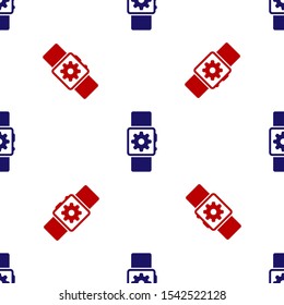 Blue and red Smartwatch setting icon isolated seamless pattern on white background. Smart watch settings.  Vector Illustration