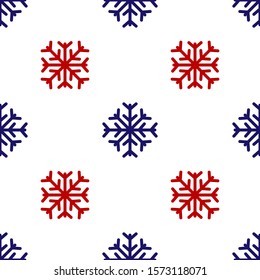 Blue and red Snowflake icon isolated seamless pattern on white background.  Vector Illustration