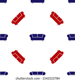 Blue and red Sofa icon isolated seamless pattern on white background.  Vector Illustration