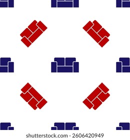 Blue and red Sofa icon isolated seamless pattern on white background.  Vector