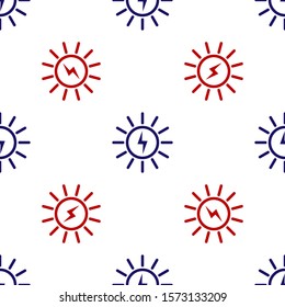 Blue and red Solar energy panel line icon isolated seamless pattern on white background.  Vector Illustration