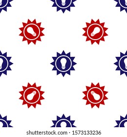 Blue and red Solar energy panel icon isolated seamless pattern on white background. Sun and light bulb.  Vector Illustration