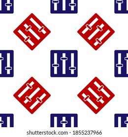 Blue and red Sound mixer controller icon isolated seamless pattern on white background. Dj equipment slider buttons. Mixing console. Vector.