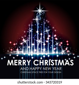 blue red Space Shining Christmas tree design. Vector Illustration