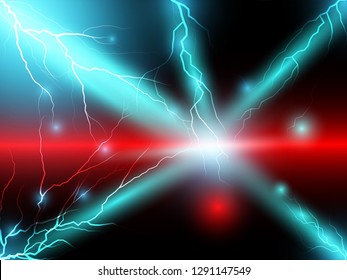 Blue Red sparkling lightning bolt technology with electric effect abstract layout with surrounded by lightnings luxurious pattern. Vector illustration eps10