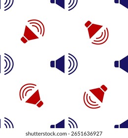 Blue and red Speaker volume, audio voice sound symbol, media music icon isolated seamless pattern on white background.  Vector
