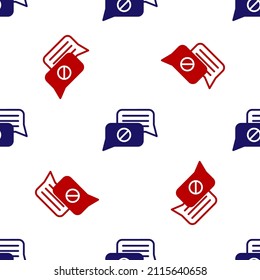 Blue and red Speech bubble chat icon isolated seamless pattern on white background. Message icon. Communication or comment chat symbol.  Vector