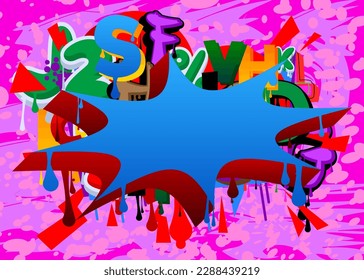 Blue and red Speech Bubble Graffiti on colorful Background. Vector illustration urban painting style backdrop. Abstract discussion symbol in modern dirty street art decoration.
